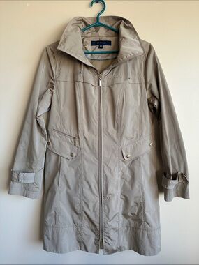 Cole Haan Taupe Lightweight Zip-Front Rain coat